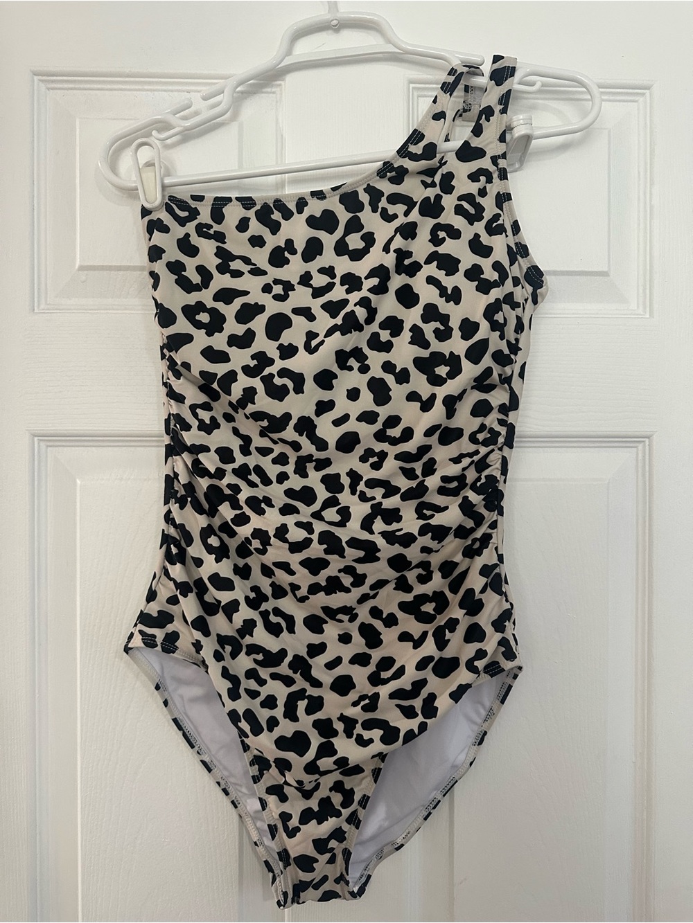 One-Shoulder Leopard Print Swimsuit - Black & Cream